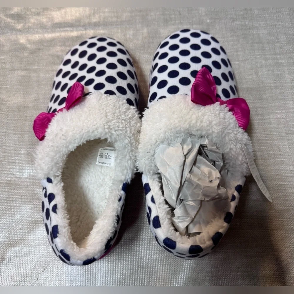 Wonder Nation Polka Dot Slippers with Pink Bow